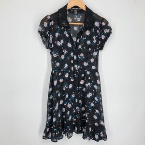 Hot‎ Topic Womens Dress Size Small Black Whimsigoth Floral Sheer Lace Buttons